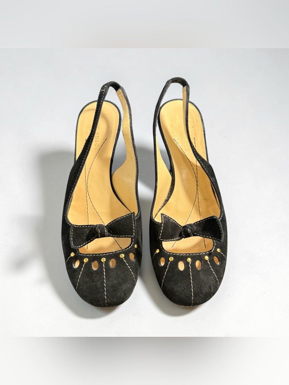 kate spade Black Suede Slingback Mules with Bow and Cutouts